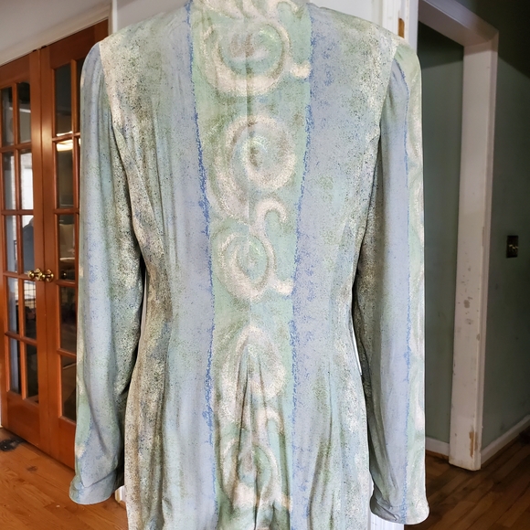 Dorothy Schoelen Platinum Jacket Small Silk Blend Vintage Abstract Art Blazer - Picture 6 of 10